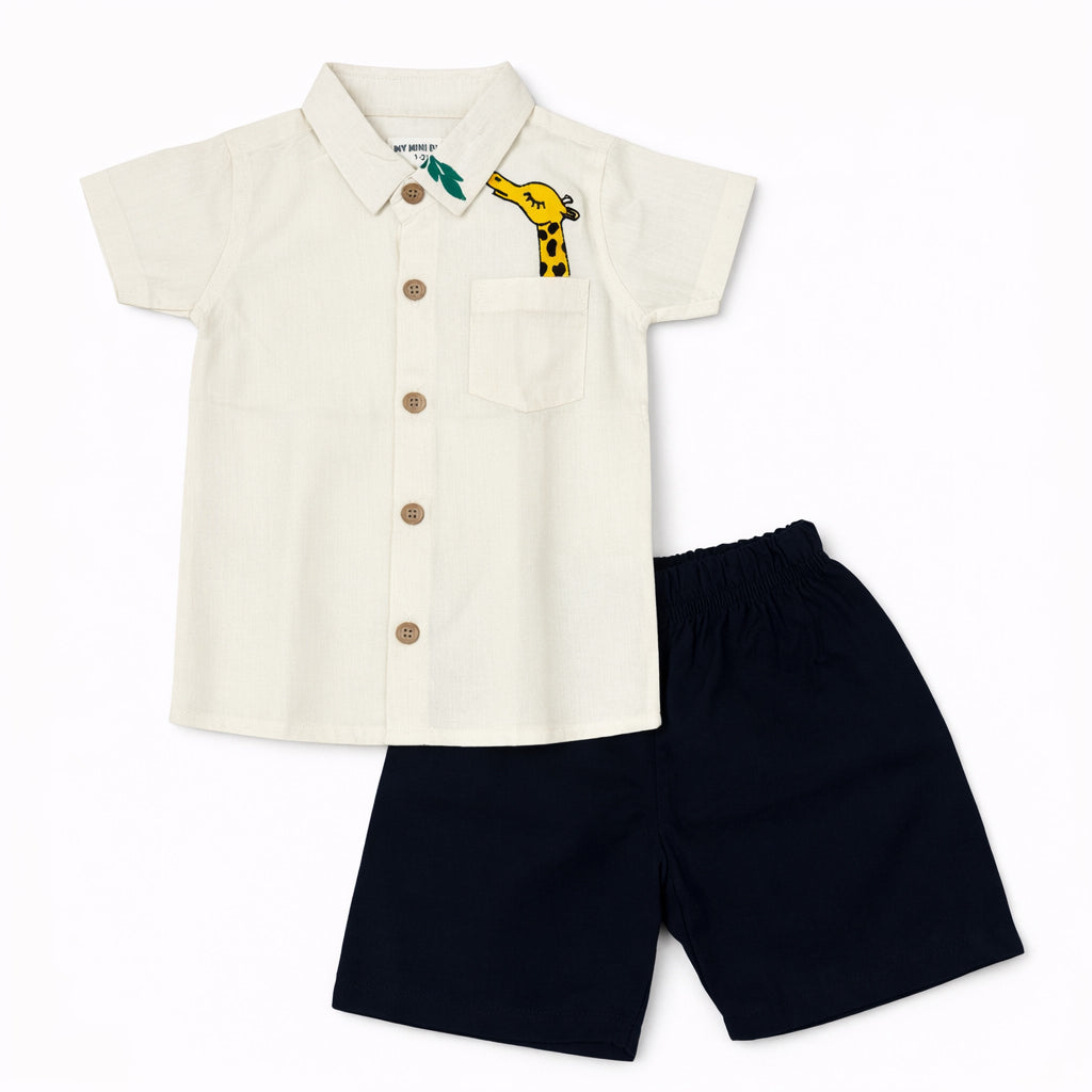 Kids Shirt & Trouser-Giraffe Embroidery