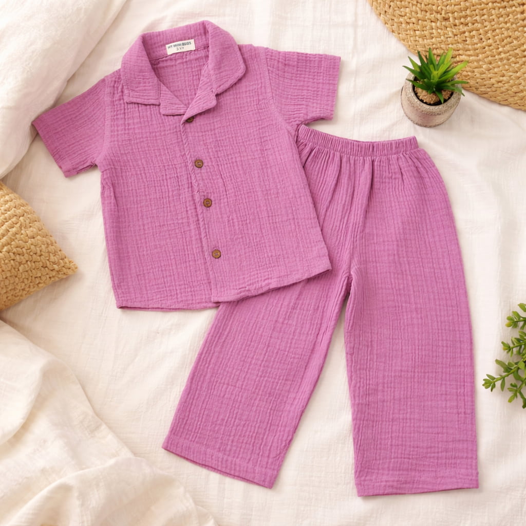 Crinkle muslin-Night suit-Lilac