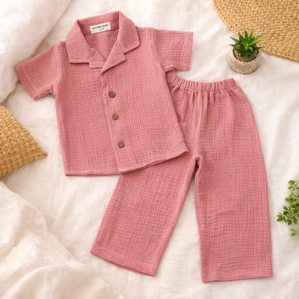 Crinkle muslin-Night suit-dusty rose