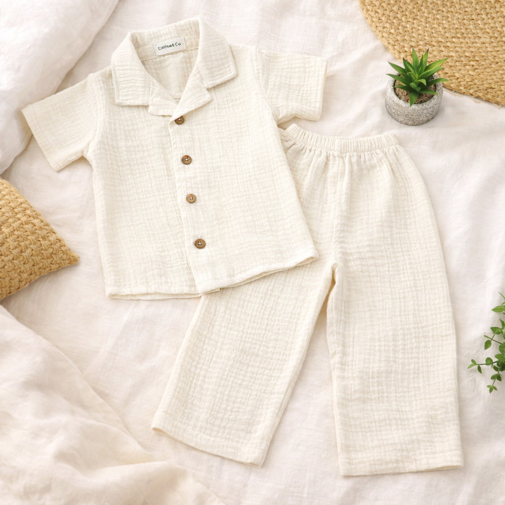 Crinkle muslin-Night suit-Halfwhite