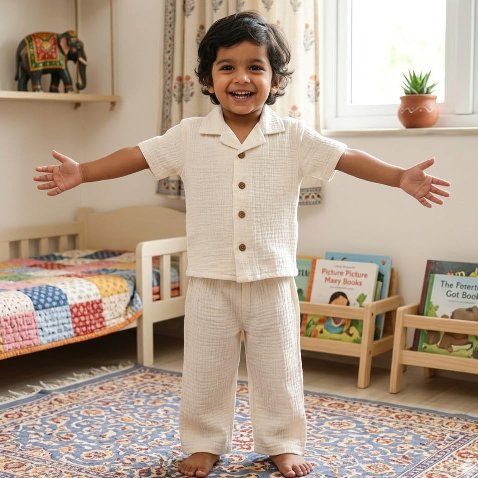 Crinkle muslin-Night suit-Halfwhite