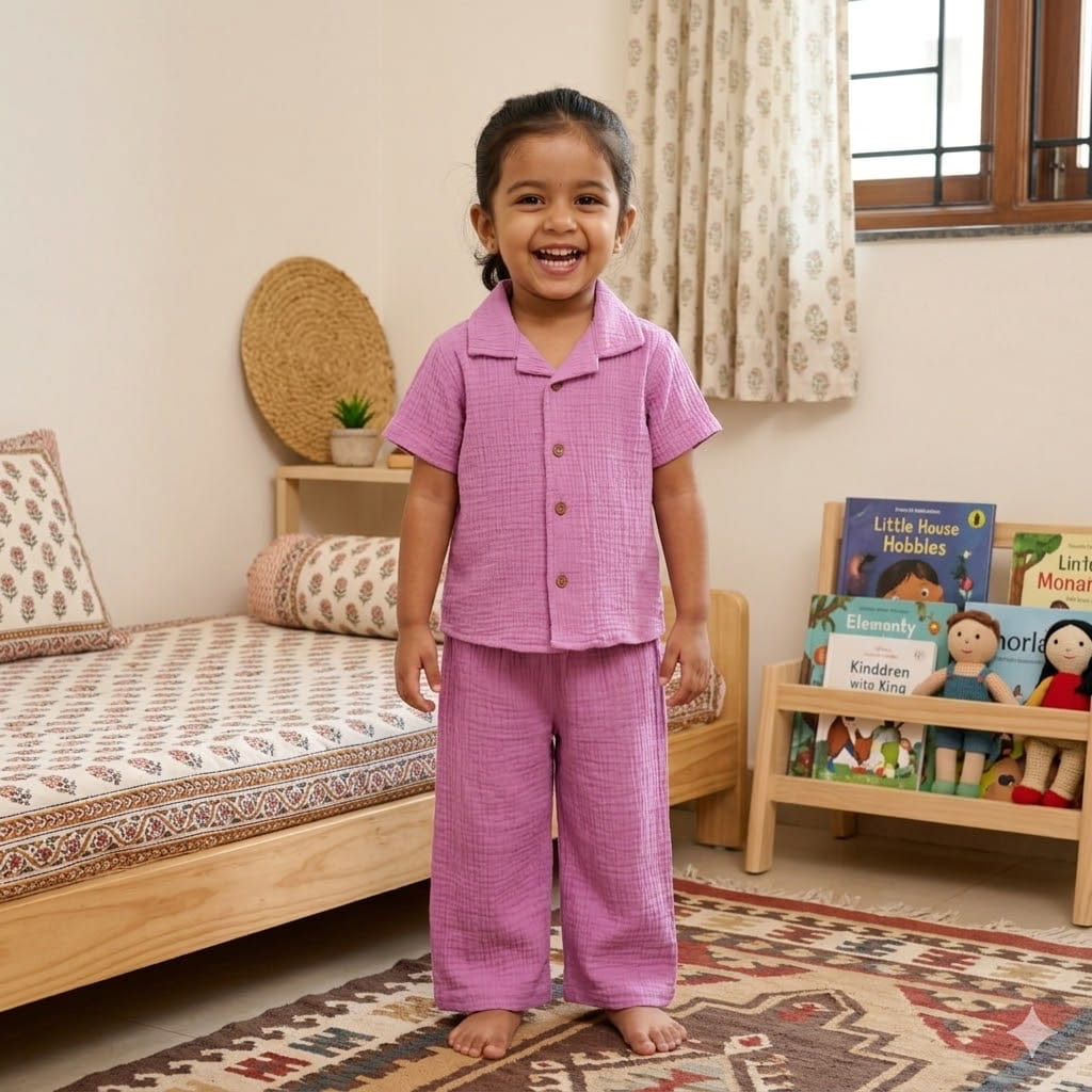 Crinkle muslin-Night suit-Lilac