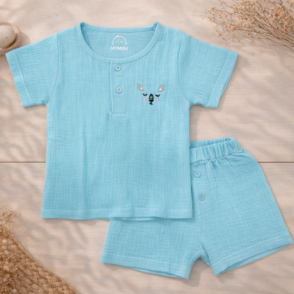 Muslin Jabla set-Crinkle-Blue Bear