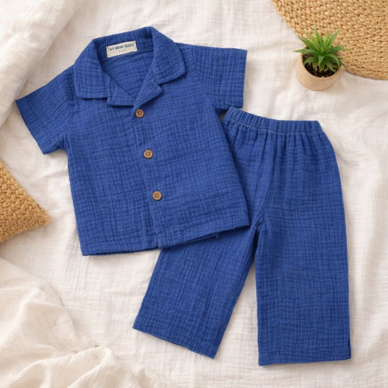 Crinkle muslin-Night suit-Ink Blue