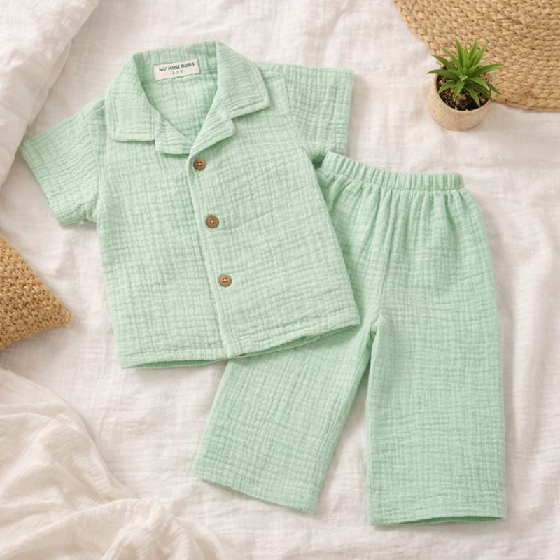 Crinkle muslin-Night suit-Mint