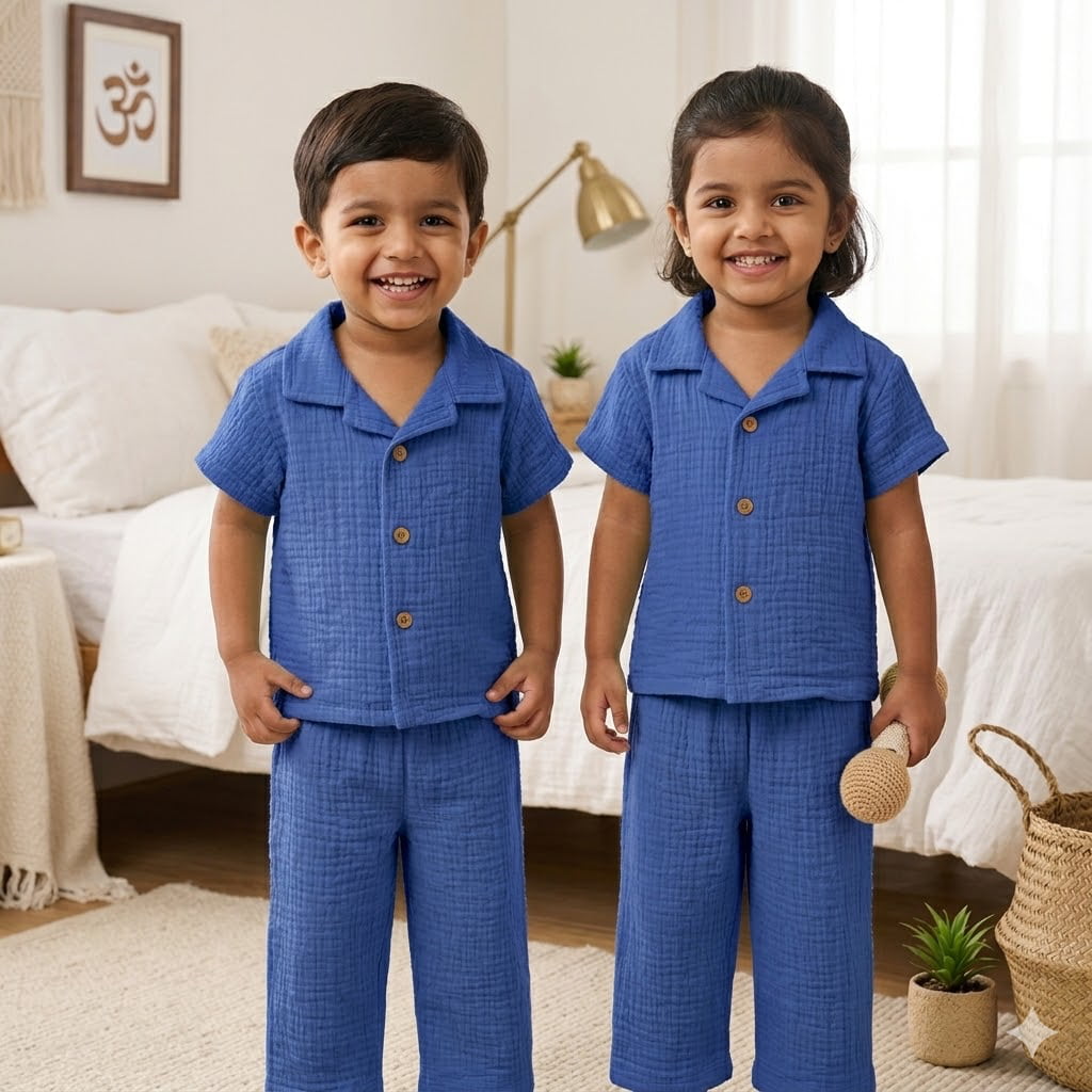 Crinkle muslin-Night suit-Ink Blue