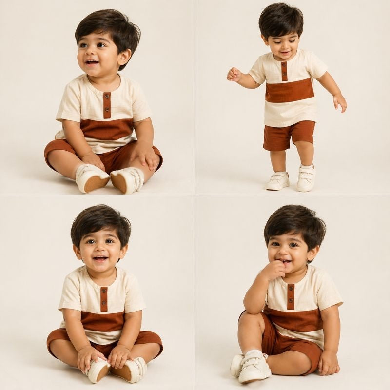 The off white and Brown - Half Sleeve &Shorts