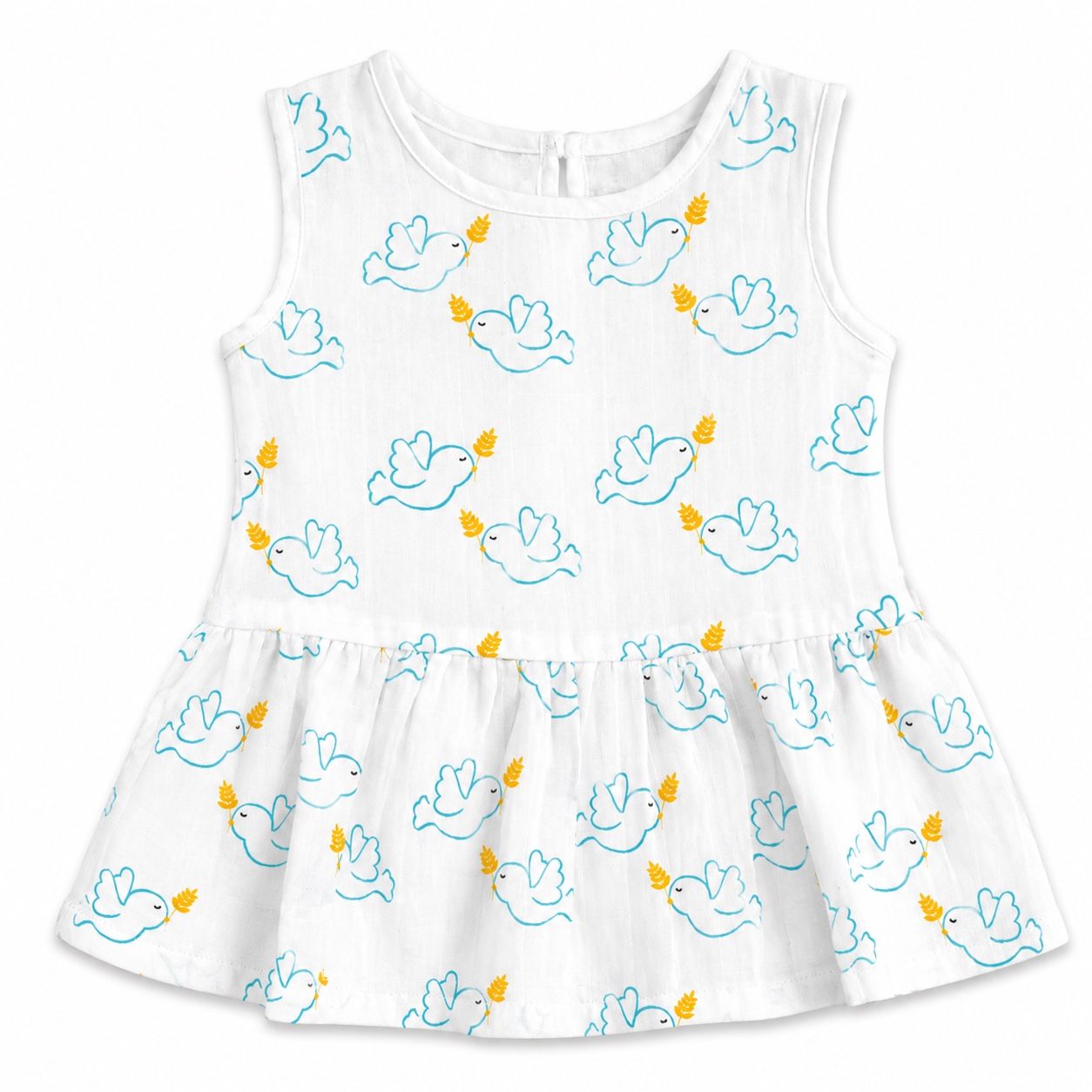 Sleeveless Frock - Sky Blue Bird (6-12m)