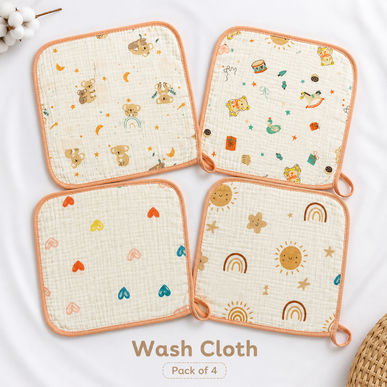 Wash Cloth- Orange Print Pack of 4