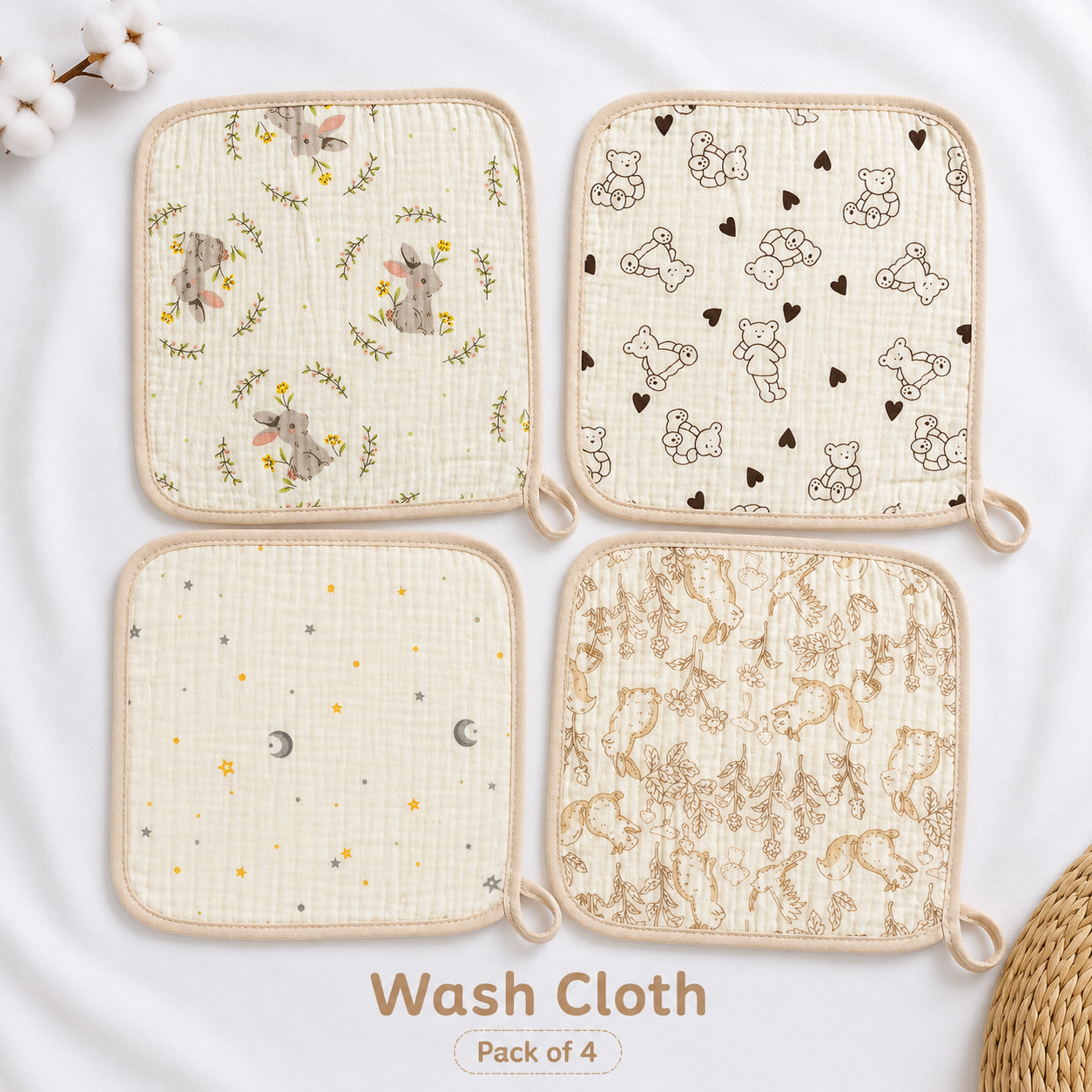 Wash Cloth- Brown print pack of 4