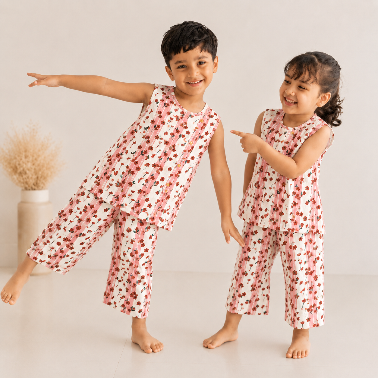 Red Floral -Co-Ord Set- muslin