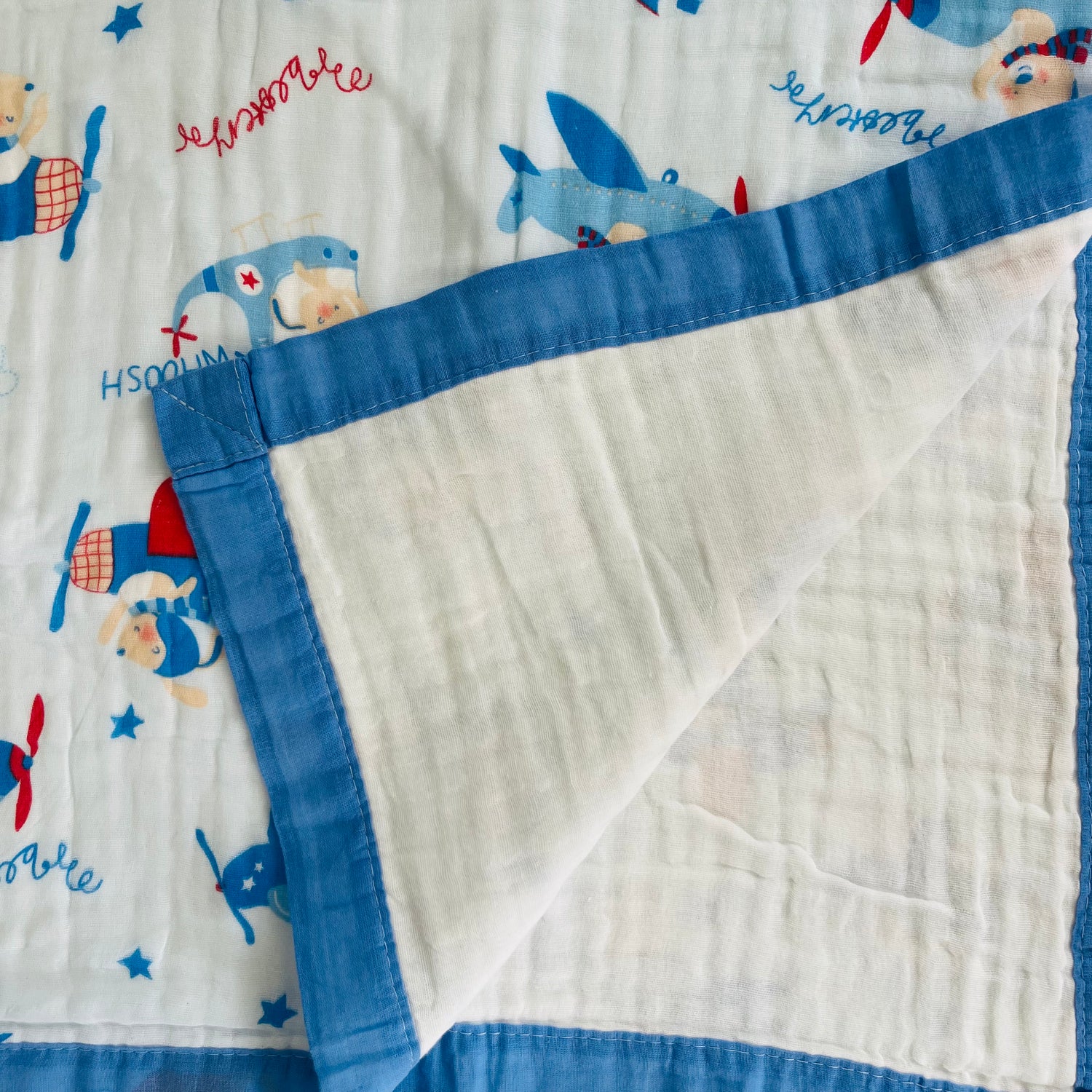 Blue Fly - 6 Layer Crinkle Muslin Baby Blanket - 110*110cm