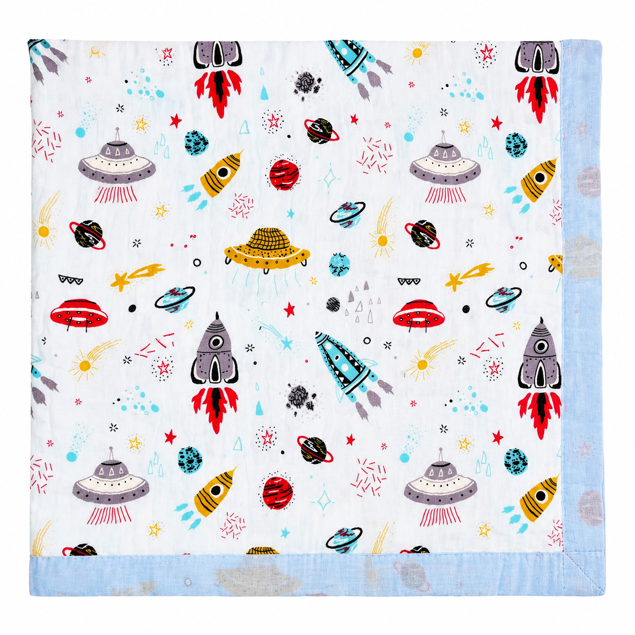 Blue space- 6 Layer Crinkle Muslin Baby Blanket - 110*110cm