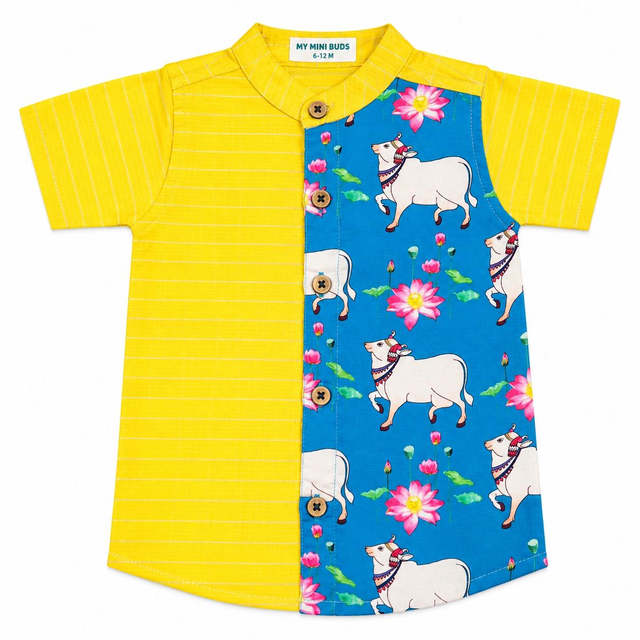 Kids Ethnic Shirt - Yellow Pichwai