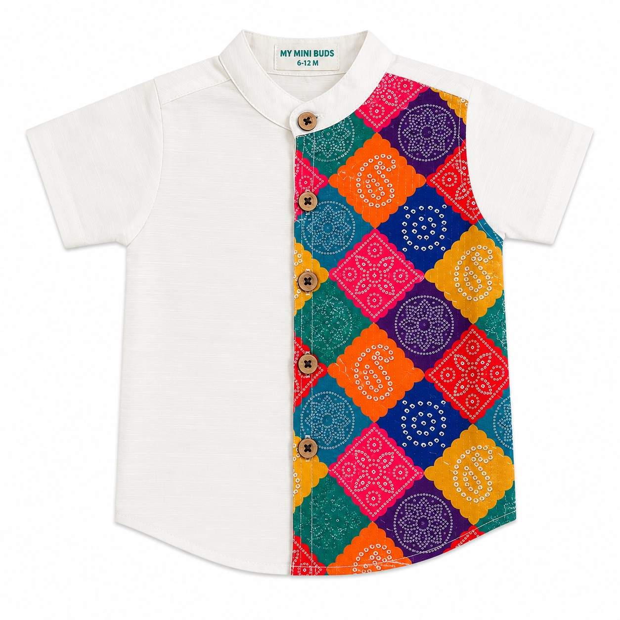Kids Ethnic Shirt - White Bandhani