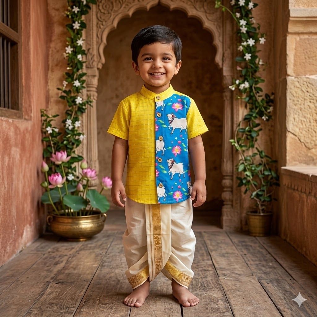 Kids Ethnic Shirt - Yellow Pichwai