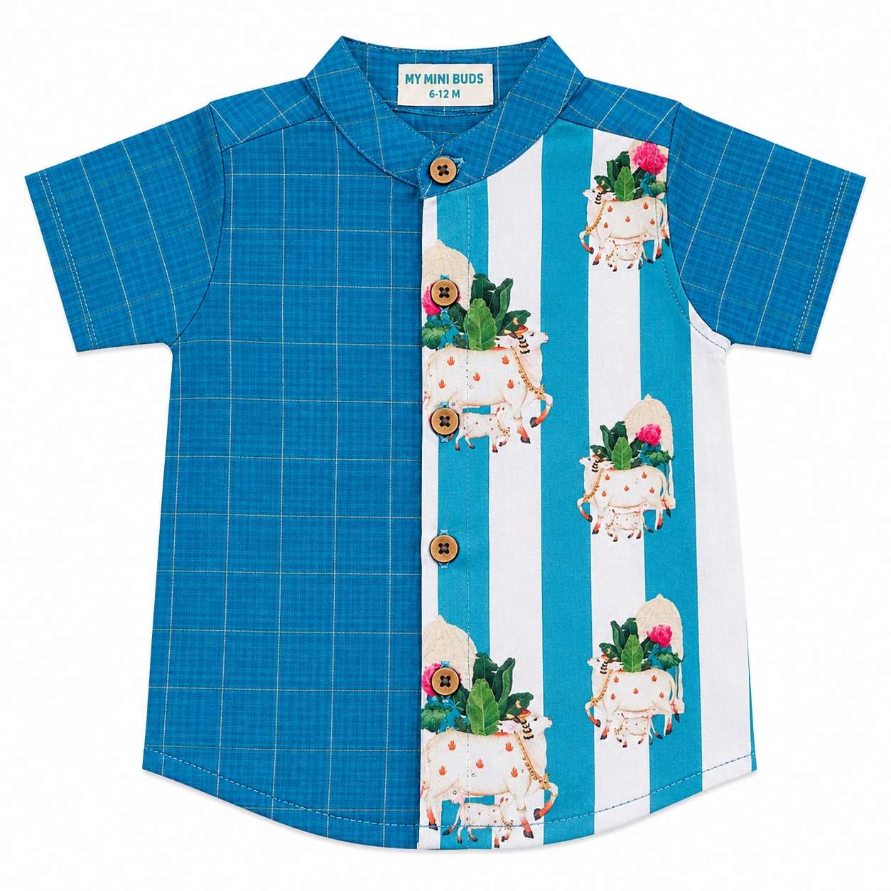 Kids Ethnic Shirt - Blue Pichwai