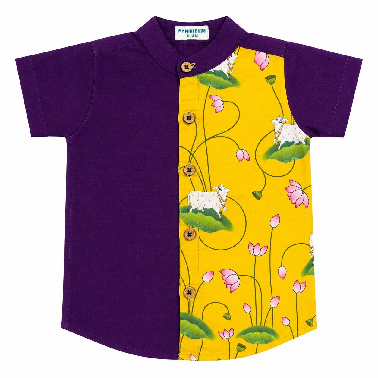 Kids Ethnic Shirt - Purple Pichwai