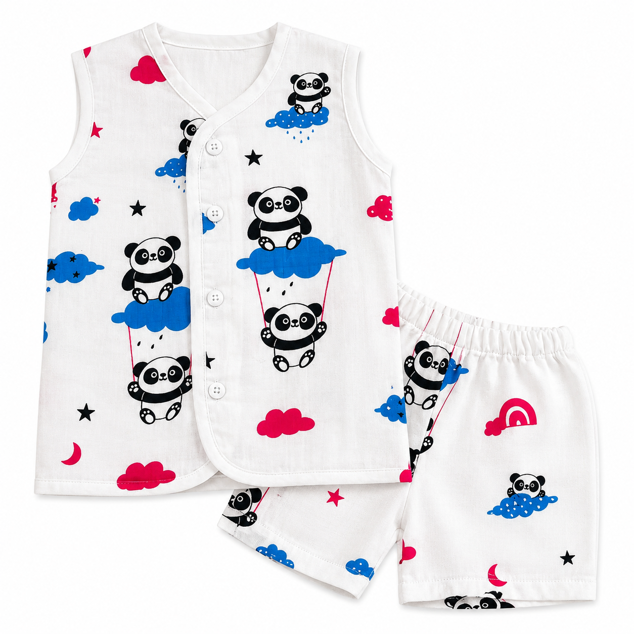 Sleeveless set-Muslin- Panda