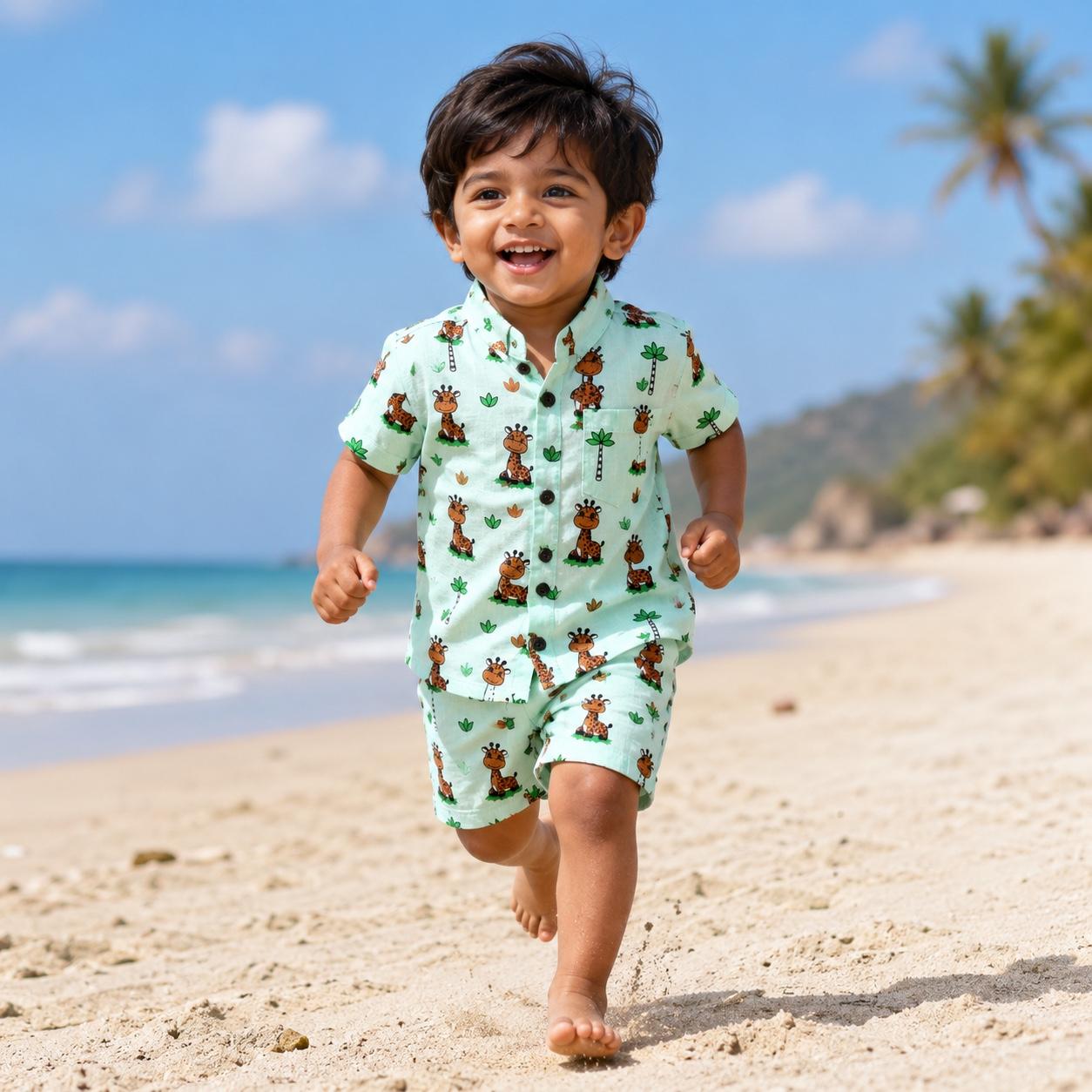 Green Giraffe - Half Sleeve &Shorts (2-3y)