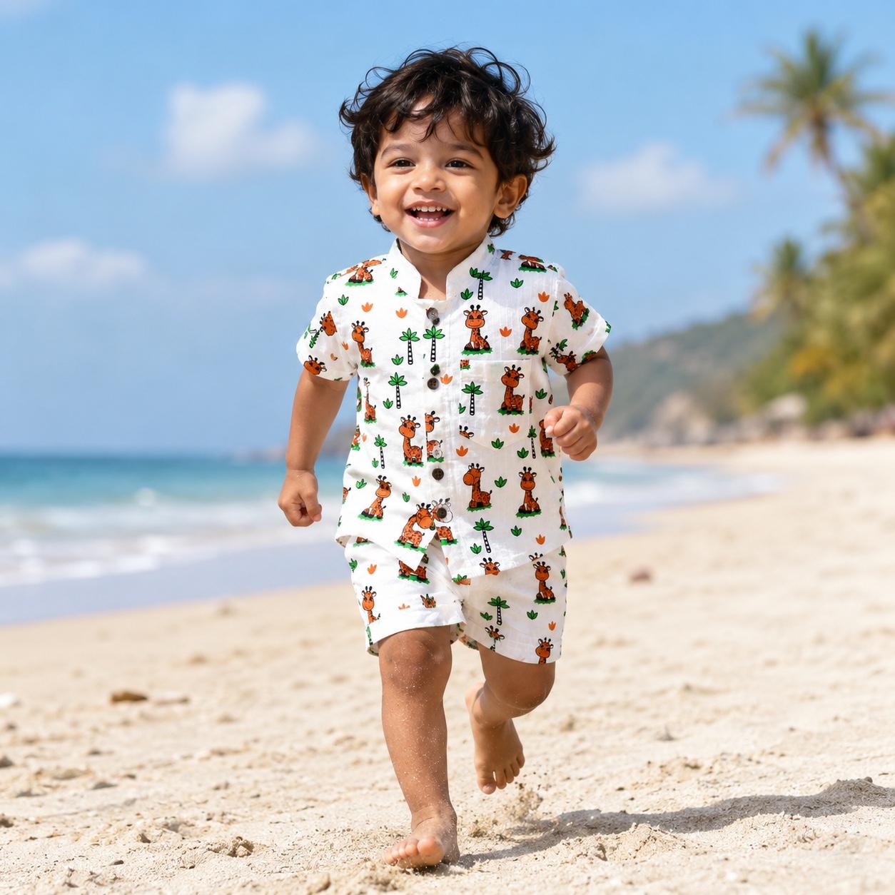 White Giraffe - Half Sleeve &Shorts (2-3y)