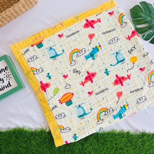 Aeroplane -  6 Layer Crinkle Muslin Blanket-110x110 cm