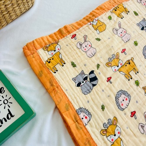 Fox &Rabbit- 6 Layer Muslin crinkle Blanket -110*110cm