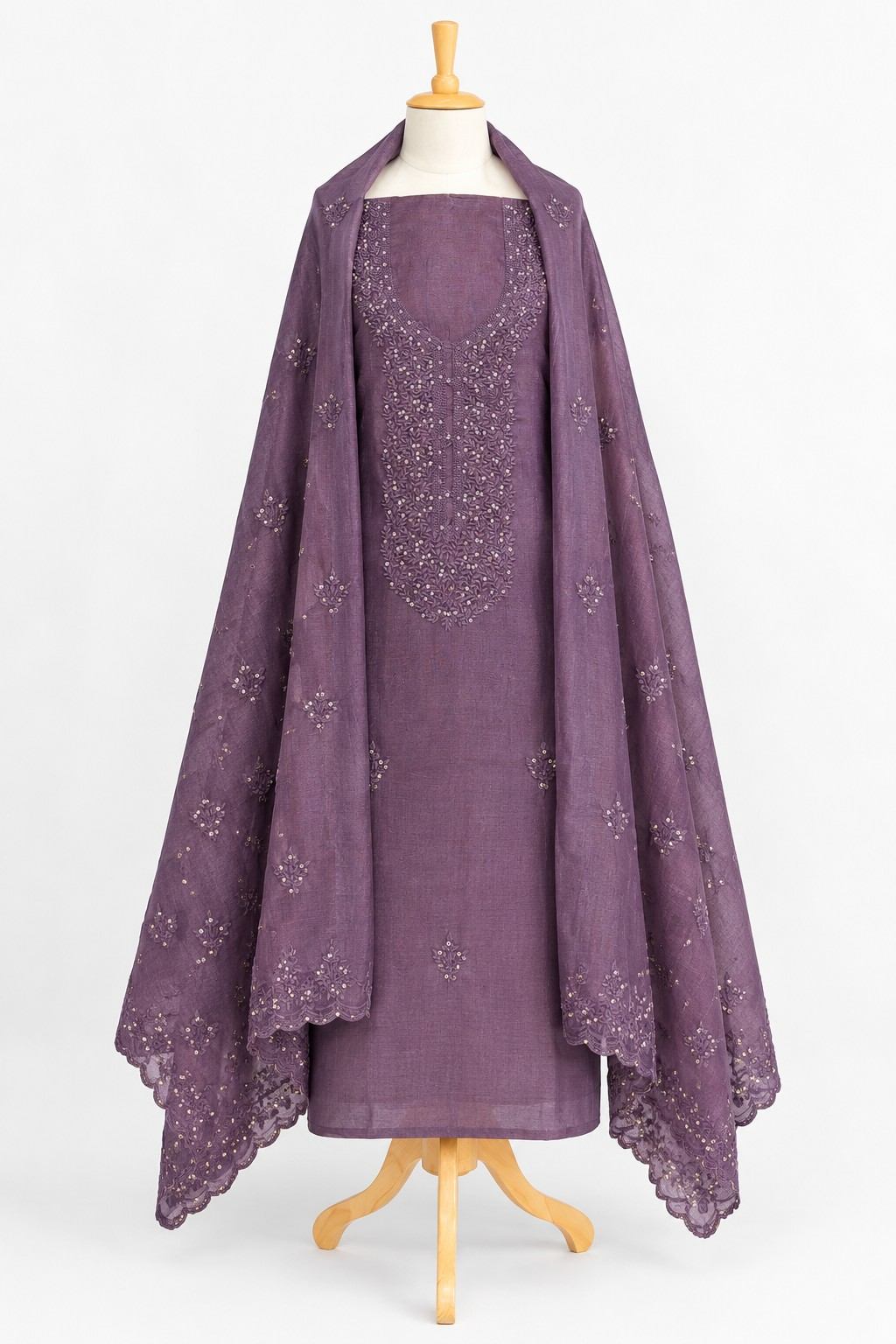 Dusty Purple Embroidered 3-Piece Kurthi Set