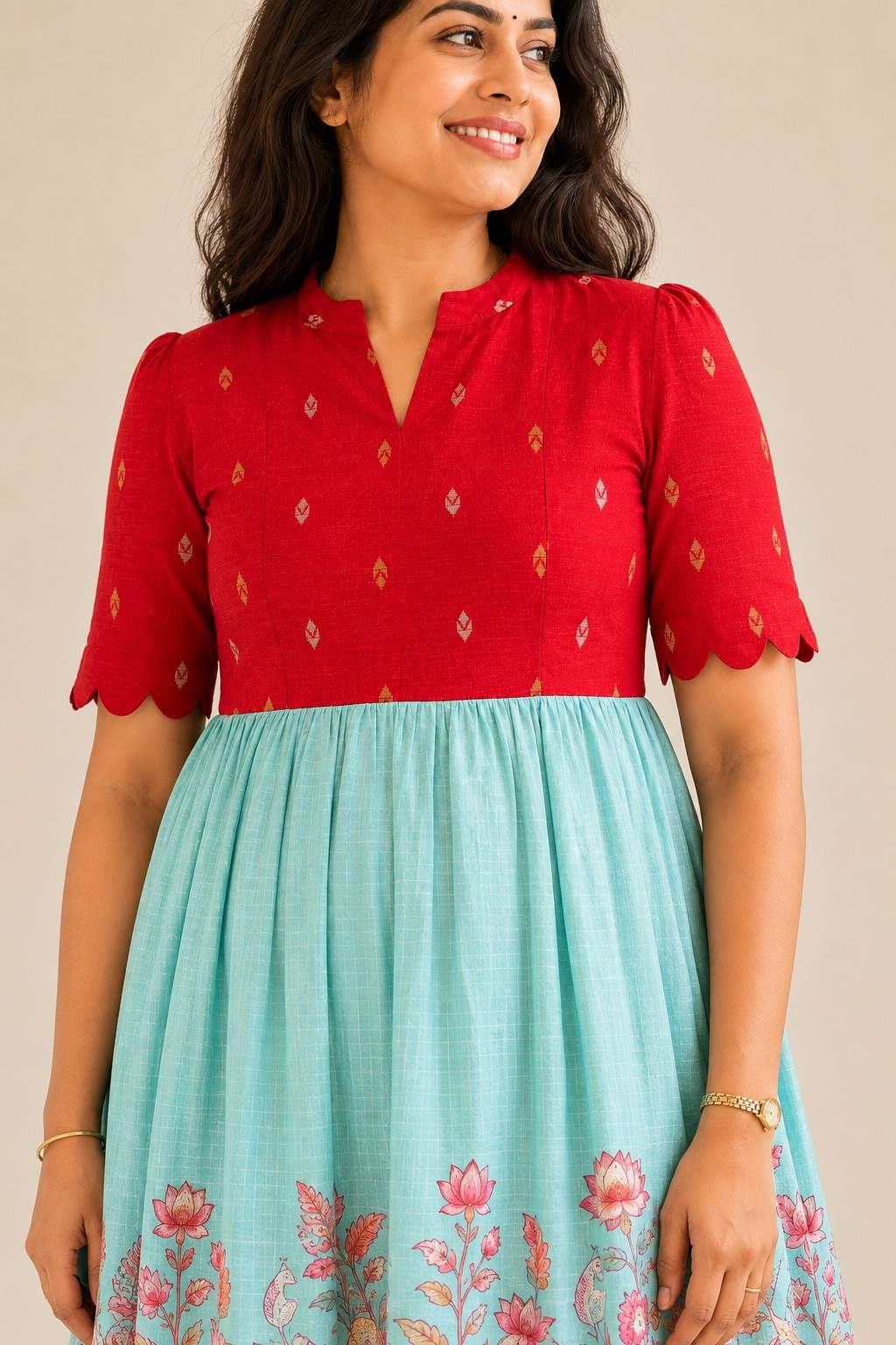 Red Cherry Butta ethnic maternity dress for women