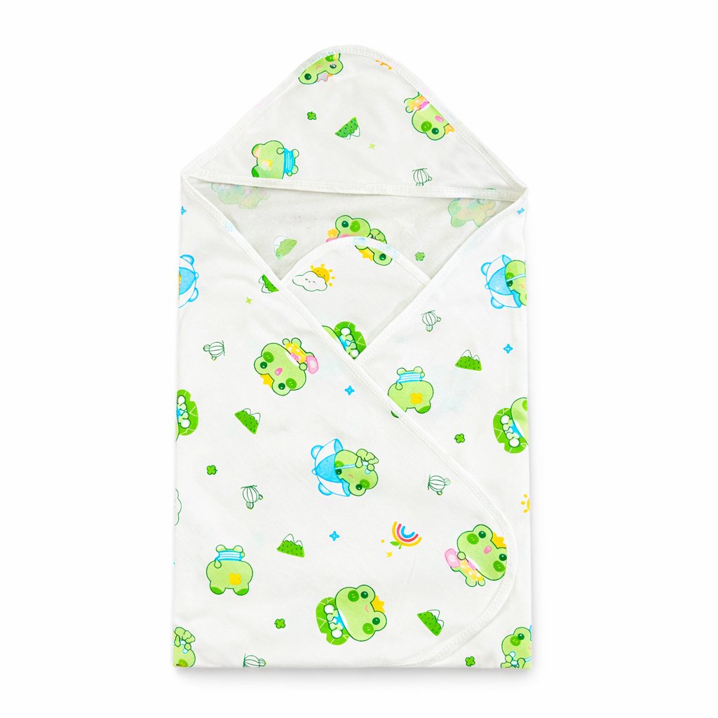 Frog-Knitted cotton hooded towel | single layer