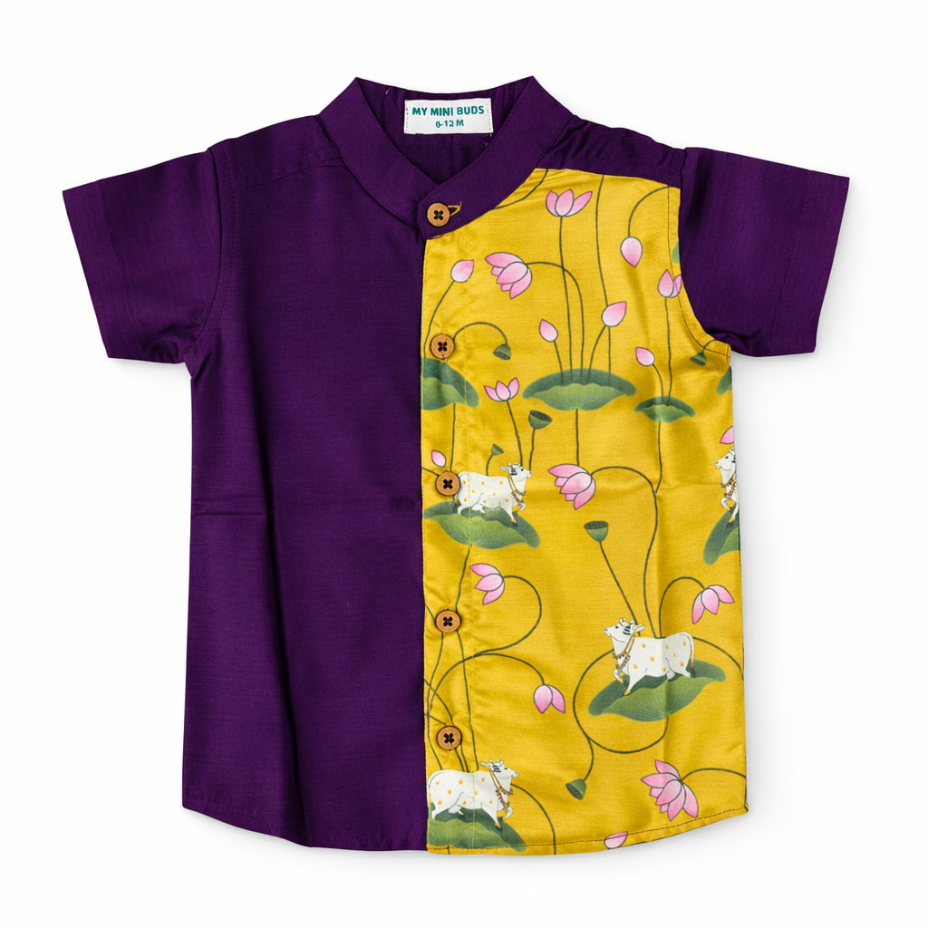 Ethnic shirt - Mustard cow & Lotus