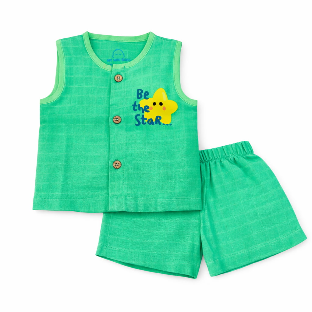 Muslin sleeveless jabla & shorts set-Be the star green