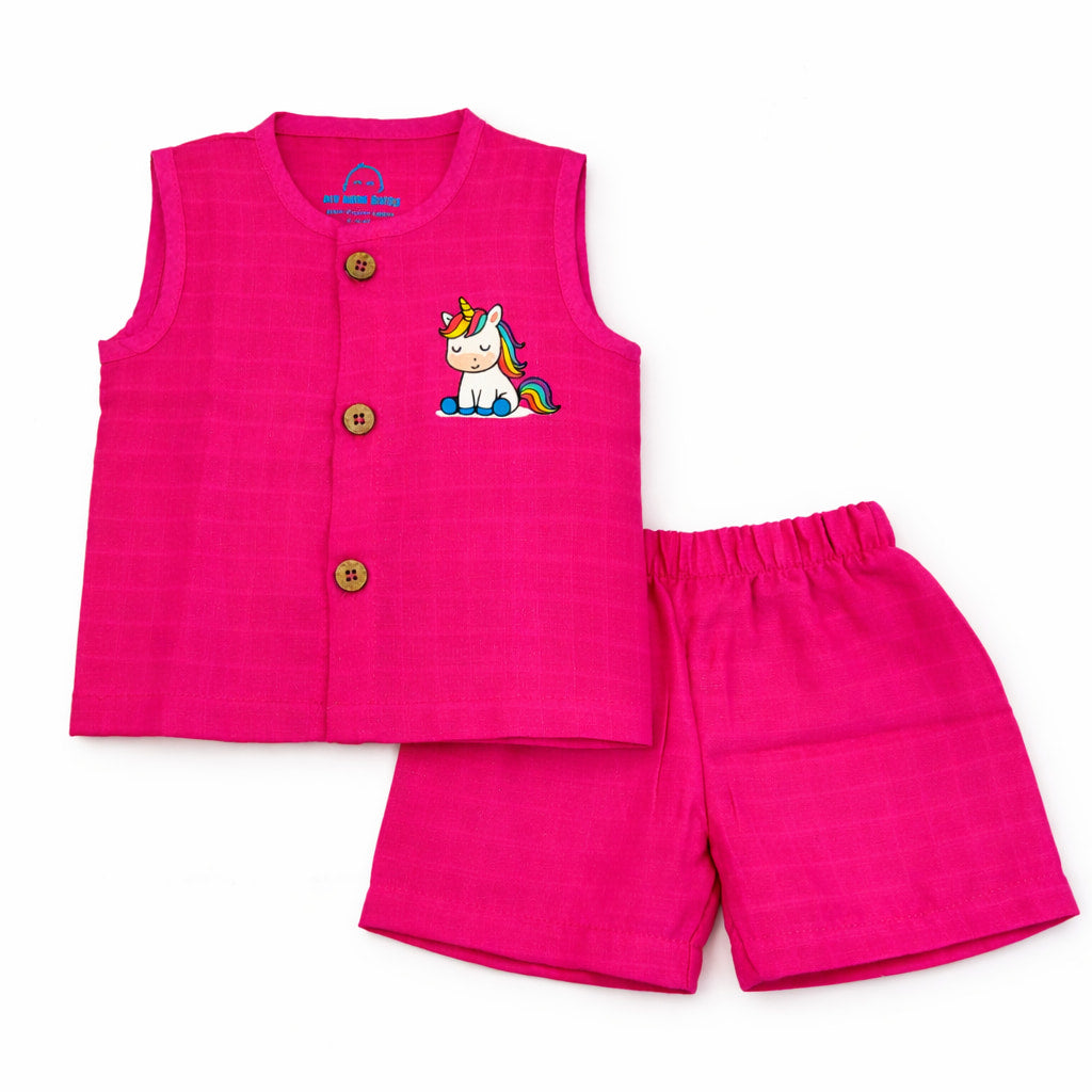Muslin sleeveless jabla & shorts set-unicorn pink