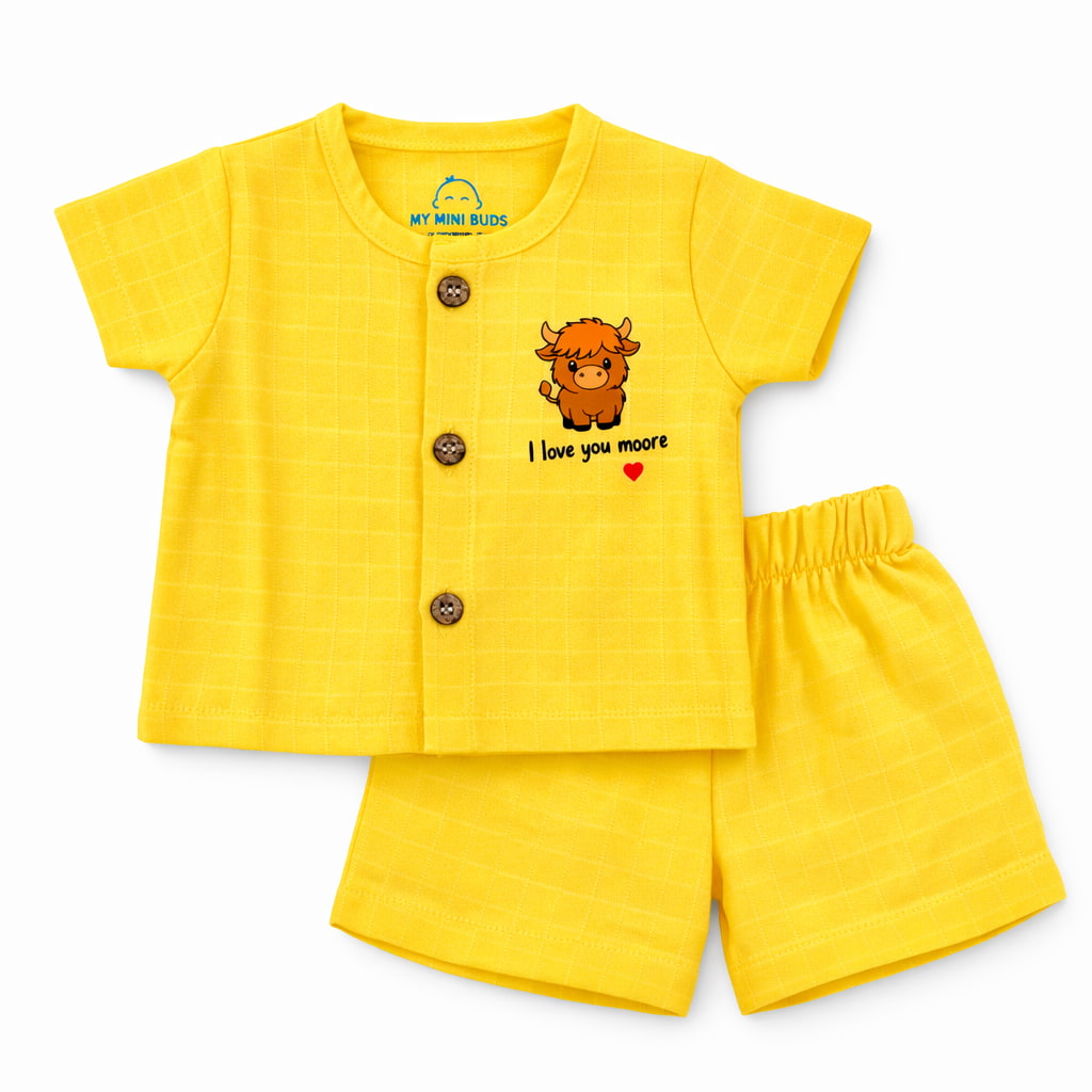Muslin half sleeve jabla & shorts set-yellow love you moore