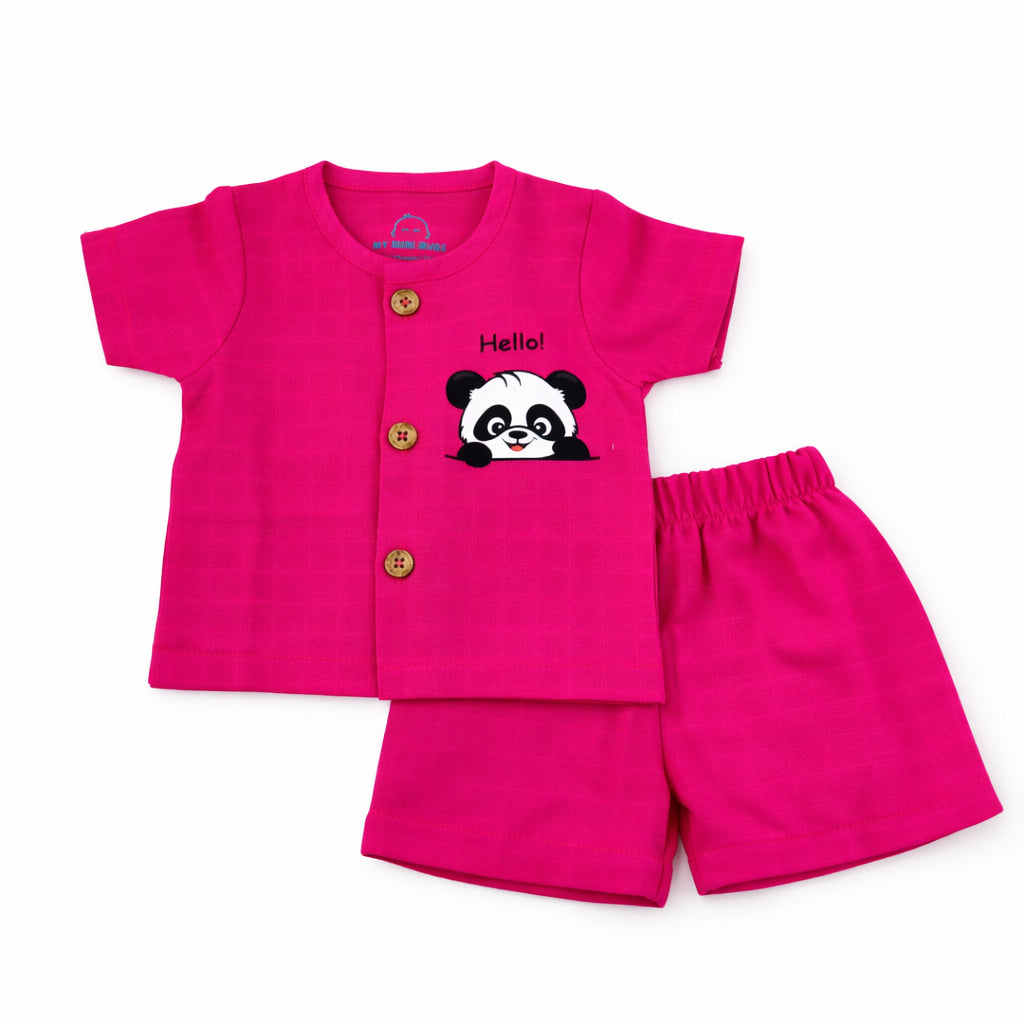 Muslin half sleeve jabla & shorts set-hello panda
