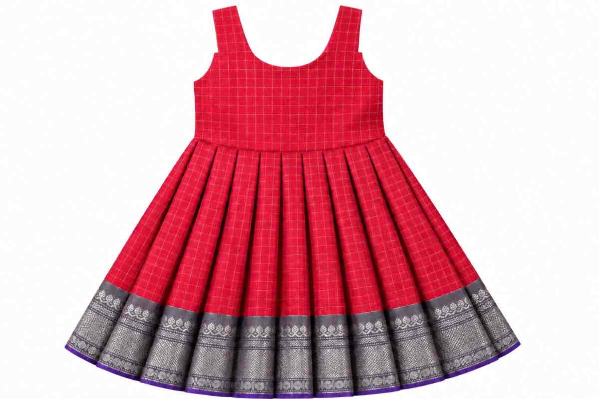 Red Kanchi zari border ethnic frock