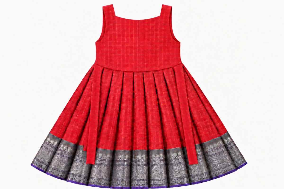 Red Kanchi zari border ethnic frock