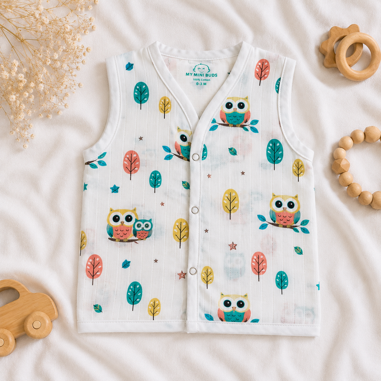 Muslin Snap Button Jabla- Green Owl