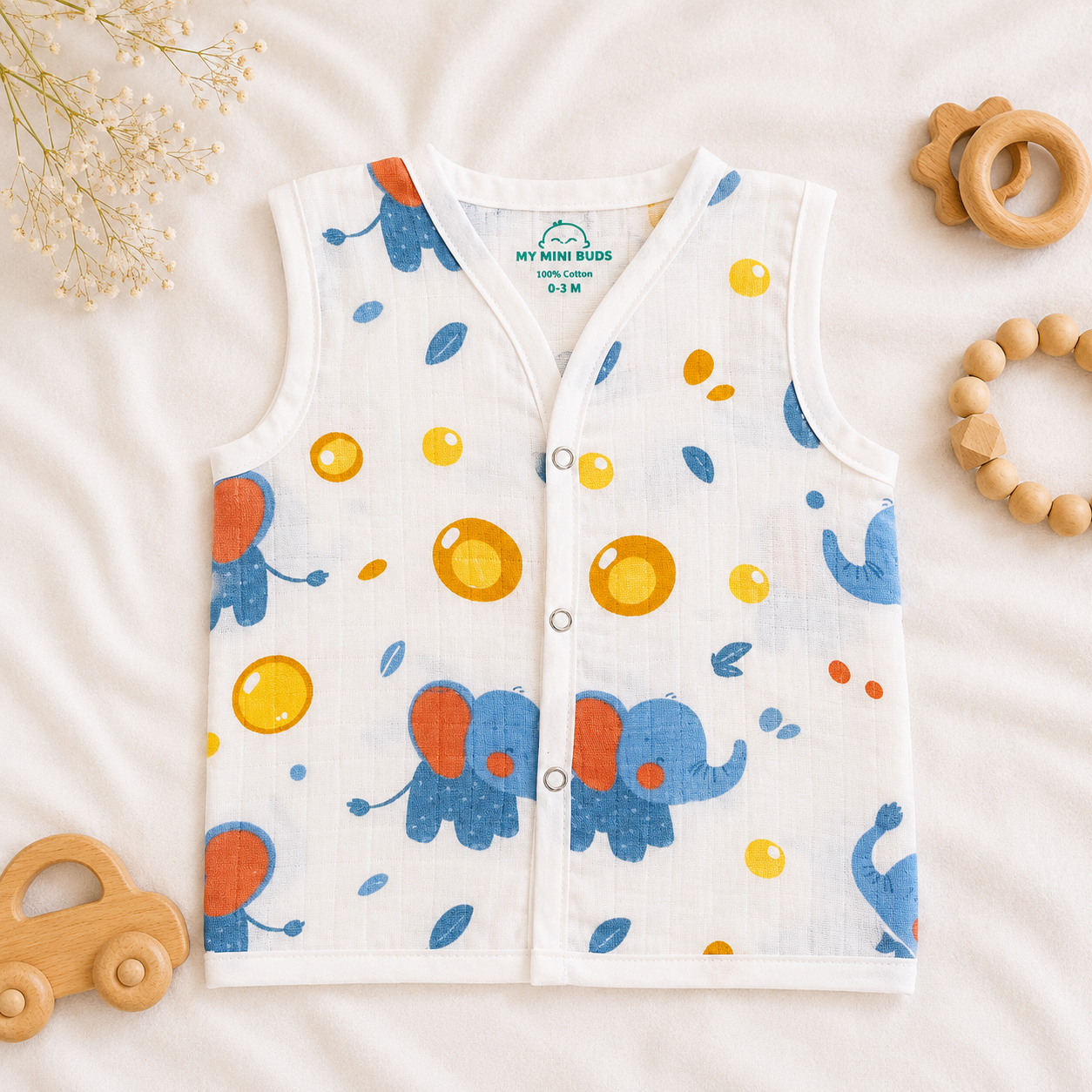 Muslin Snap Button Jabla- Baby Elephant