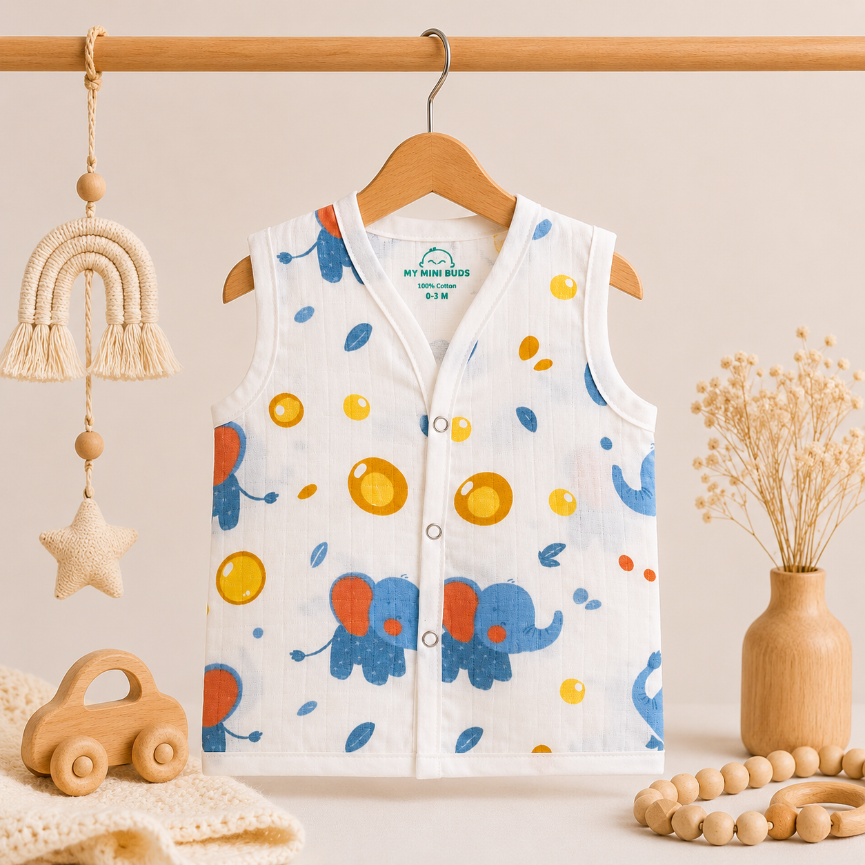 Muslin Snap Button Jabla- Baby Elephant