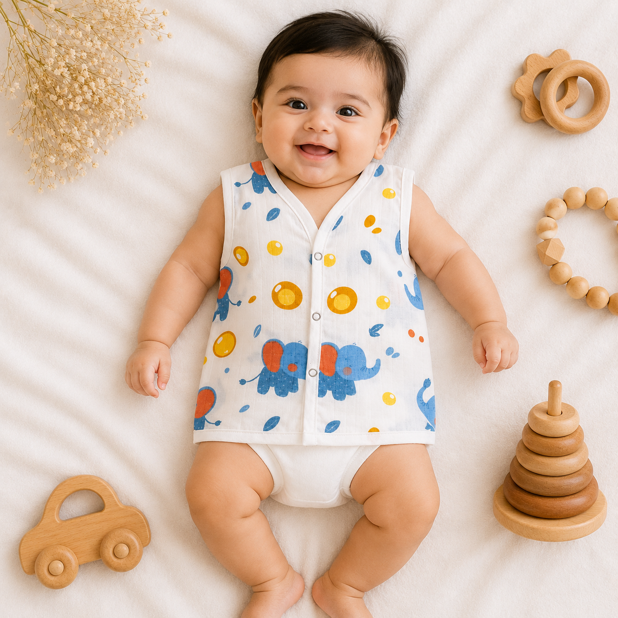 Muslin Snap Button Jabla- Baby Elephant