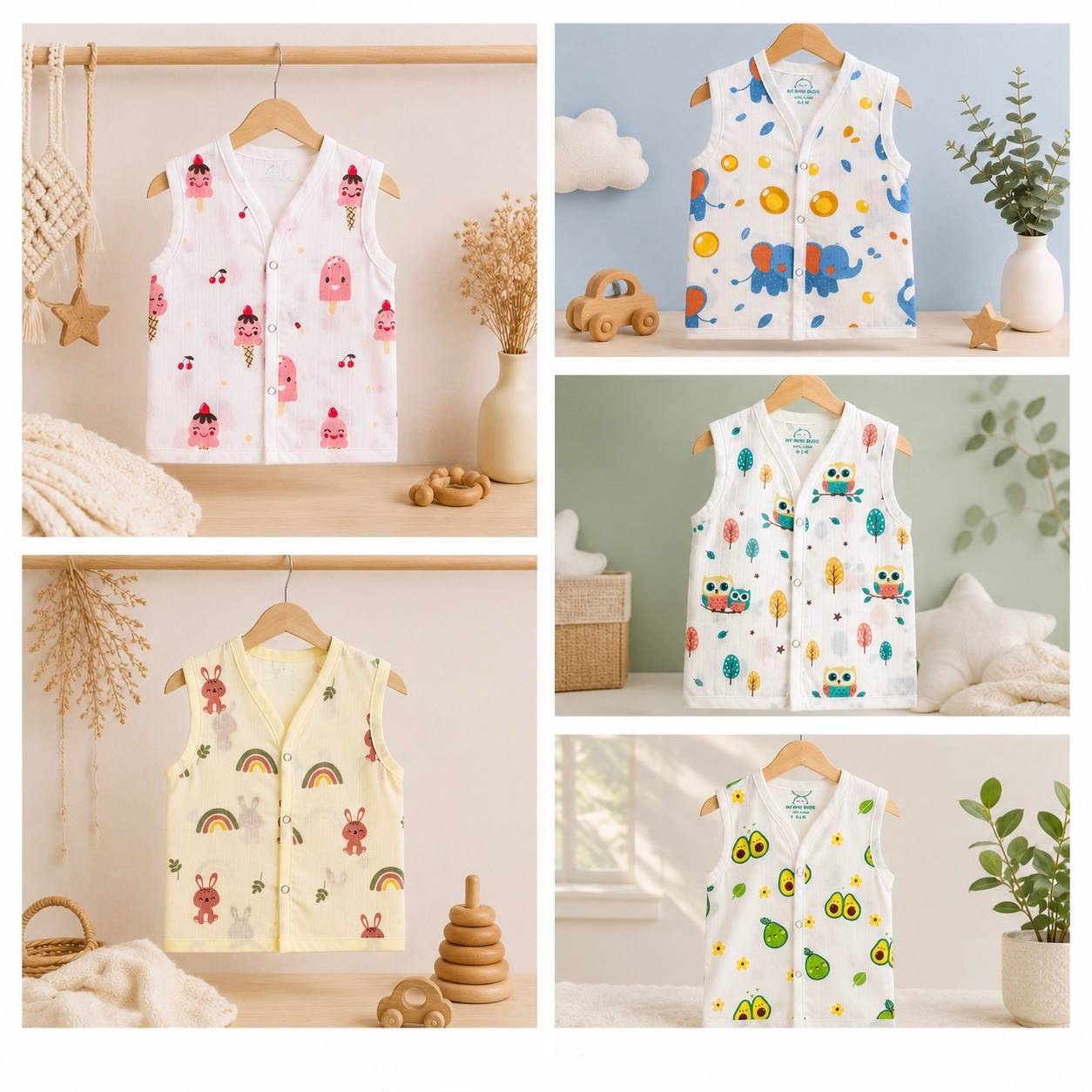 Muslin Snap Button Jabla- Combo Pack of 5