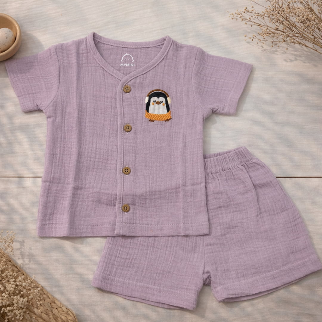 Muslin Jabla set-Crinkle-lilac Penquin