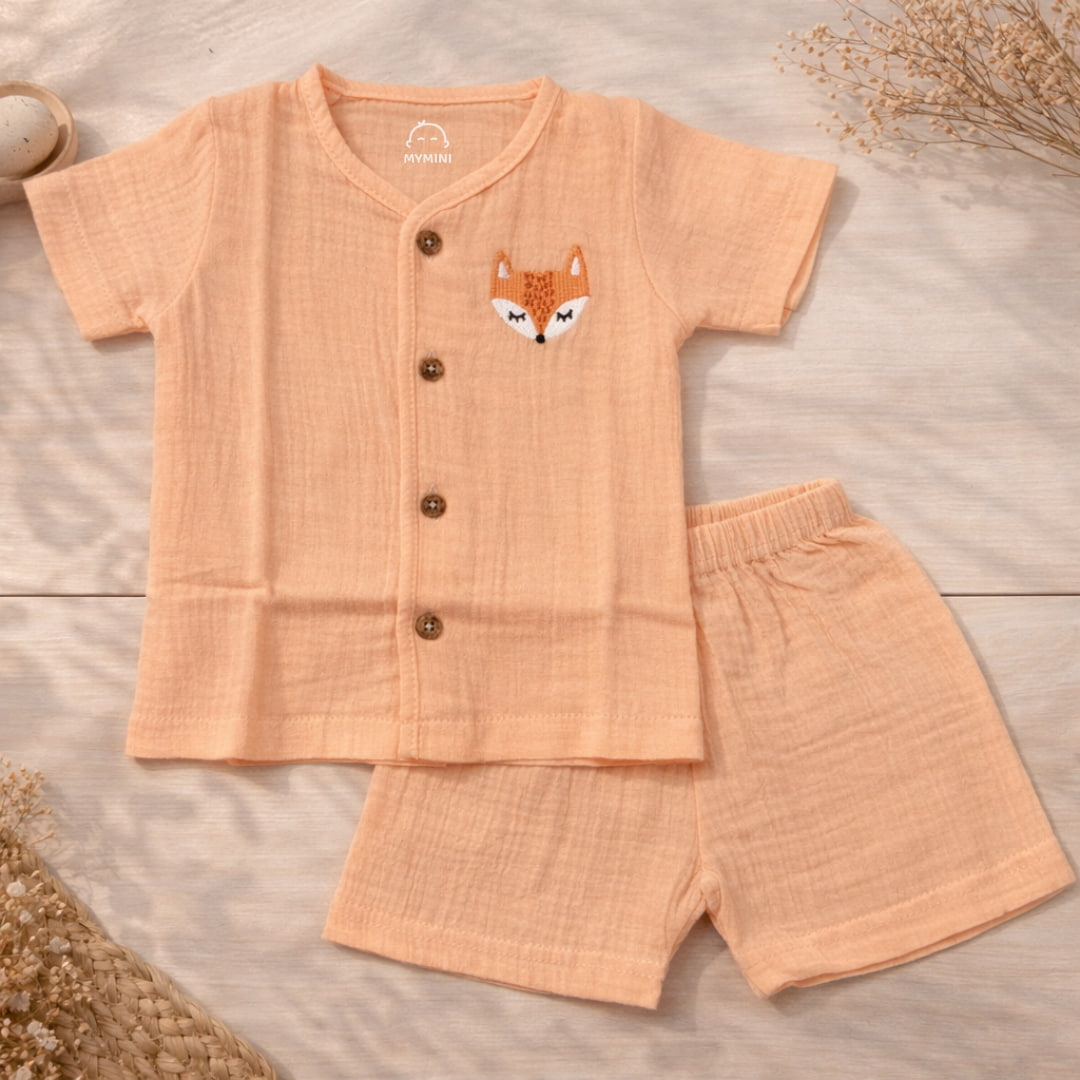 Muslin Jabla set-Crinkle-Peach Fox