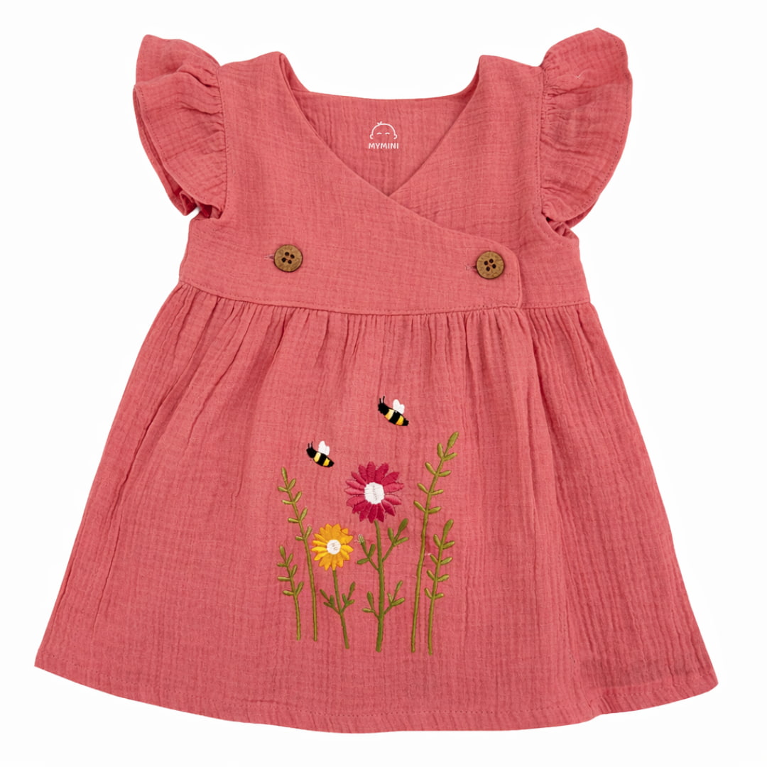 Muslin Frock-Kimono-Coral Pink