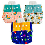 Reusable cloth diaper with absorbent inserts in soft breathable fabric for babies