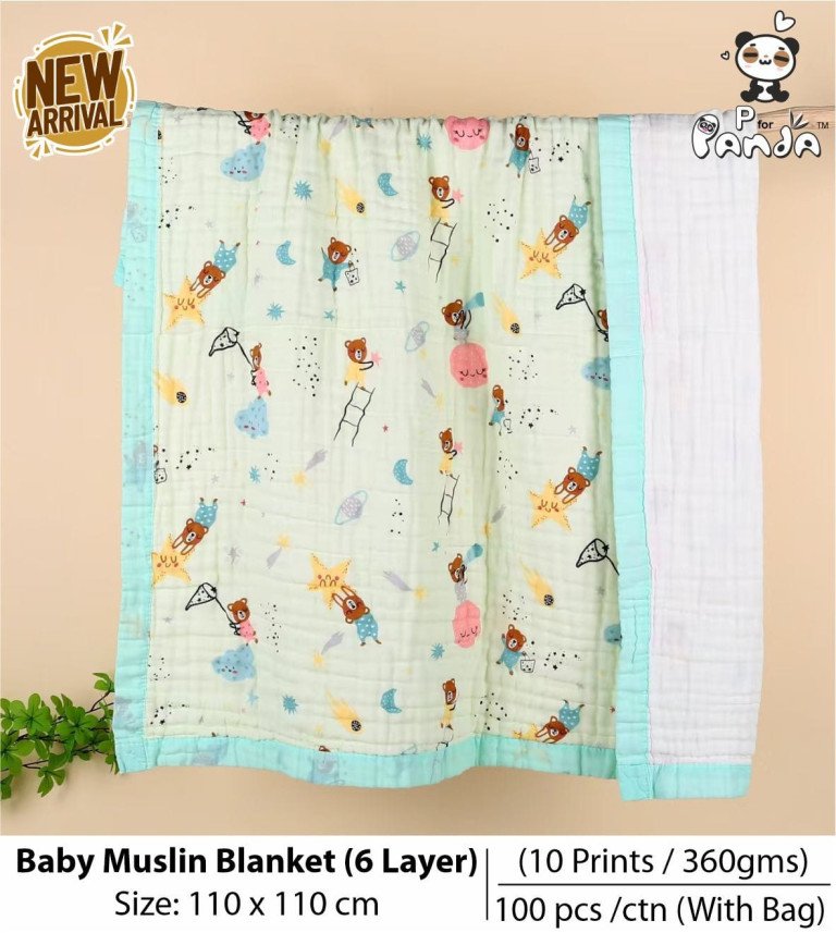 Star Teddy - 6 Layer Crinkle Muslin Baby Blanket - 110*110cm