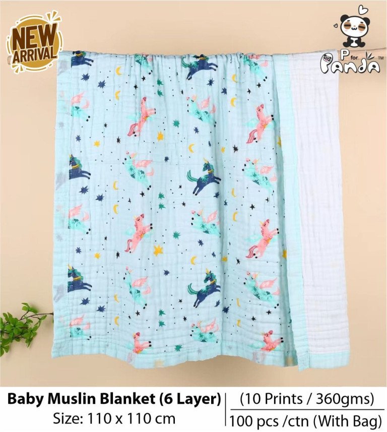 Unicorn - 6 Layer Crinkle Muslin Baby Blanket - 110*110cm