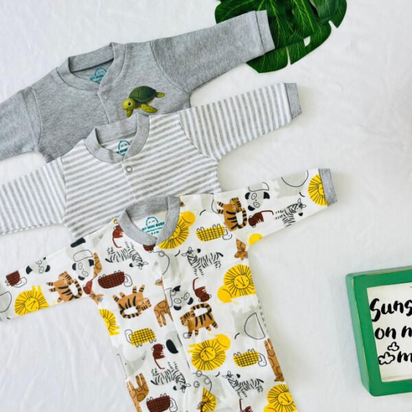 Grey Lion Sleep Suit  - Pack of 3