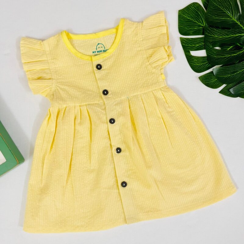 A Yellow-Seersucker cotton Frill Frock - Image 1